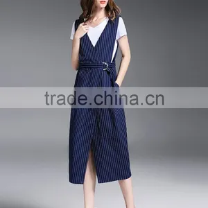 Fashion Women Sleeveless Striped Spaghetti Strap Dresses New Design Denim Maxi Dress thumbnail-3