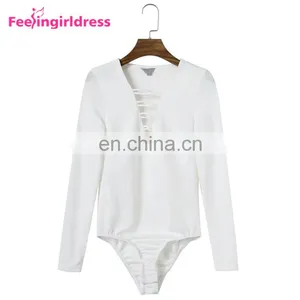 Ladies Long Sleeves White Knitting Swear Bodysuit Women Jumpsuits And Rompers thumbnail-5