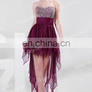 Strapless Chiffon Cocktail Dress Beads Short Front Long Back Cocktail Dress CL4326 thumbnail-2