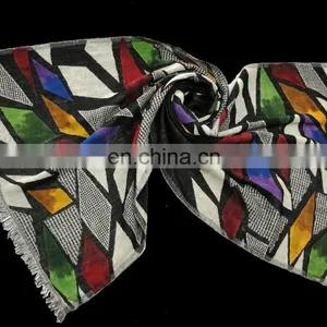 AZO FREE & COLOR FAST 100% MERINO WOOL PRINTED JACQUARD SCARF FOR RETAIL / WHOLESALE / PROMOTION thumbnail-3