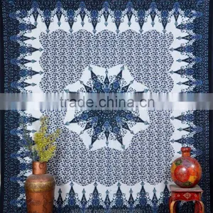 Indian Tapestry Cotton Blue Floral Print Vintage Wall Hanging Tapestries Throw Mandala Print Bedsheet thumbnail-1