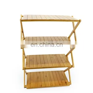 Custom Foldable 3 4 Tiers Bamboo Tiers Shoe Rack Shoe Shelf Storage Organizer Indoor Living Room thumbnail-5