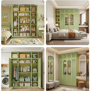 Luxury Bean Green Steel Armoire – SAW007 | Stylish Arched Glass Doors | Custom Modular Bedroom Furniture for High-end Apartments & Hotel Suites thumbnail-1