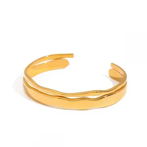 Industrial-Grade Stainless Steel Bangle for Marine Applications With 18K Gold PVD thumbnail-1