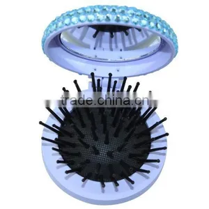 Girls Travel Folding Hair Brush With Mirror Pocket Size Comb thumbnail-1
