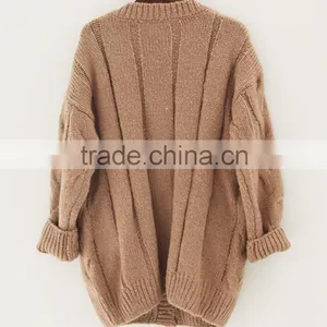 V-neck Jacquard Knitting Wear Long Sleeve Pocket Long Lady Winter Thick Sweater Cardigan thumbnail-3