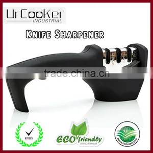Knife Sharpener, 3-Stage Knife Sharpening System, Sharpens Metal and Ceramic Knives, Black thumbnail-1