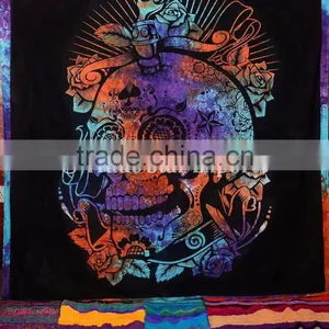 Tie Dye Skull Tapestry Indian Wall Hanging Queen Hippie Tapestries Cotton Bedspread Boho Throw Blanket thumbnail-2