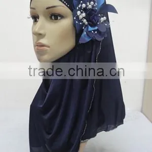 H289 Latest One Piece Instant Hijab With Flower and Rhinestones thumbnail-1