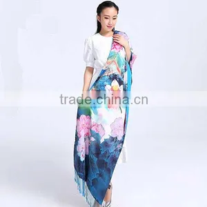 Wholesales Printed 50*185cm Luxury Red Rose Double Side 100% Silk Scarf for Women thumbnail-5