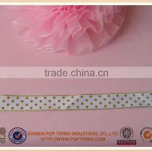 Beautiful Gold Sewing Line Polka Dot Satin Ribbon thumbnail-1