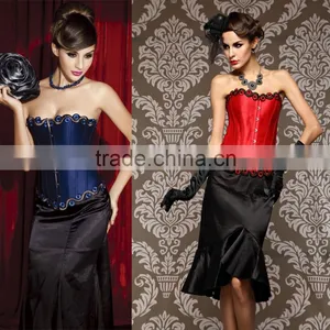 Fashion Hot Sell Satin Waist Training Corset With Fine Embroidery and Lace up thumbnail-1