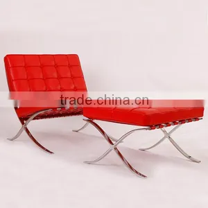 Black/white/brown/red Leather Barcelona Chair thumbnail-1