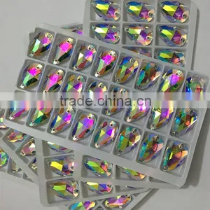 13x22mm Crystal AB Teardrop Shaped Glass Beads With Hole for Stitching to Clothing Quality Choice thumbnail-2