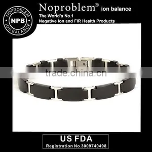 Noproblem P065 Germanium Tourmaline Power Beads Black Stainless Steel Bracelet thumbnail-1