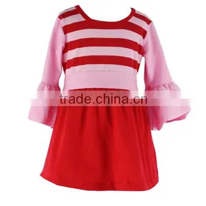 2016 Kaiyo Boutique Pearl Dress Boutique Red Stripe Ruffle Dress With Belt Fall 2016 Girls Latest Frock Designs Pictures thumbnail-1