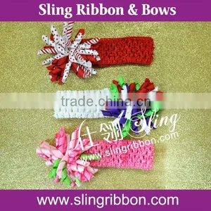 Hot Sales Curly Grosgrain Ribbon Bow Elastic Crochet Headband For Kids thumbnail-2
