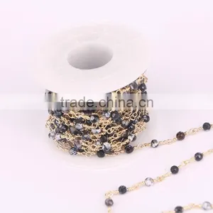 Natural Black and White Color 4mm Faceted Agate Round Beads Necklace Chain Handmade Wire Linked Chains Fashion Jewelry thumbnail-1