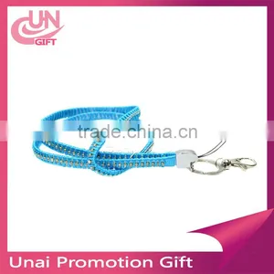 Aqua Silk Braided PU Leather Rhinestone Necklace Lanyard With Key Chain thumbnail-1