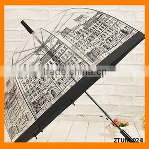 Printed Transparent Long Handle Fashion Umbrella thumbnail-1