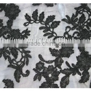 Latest Modern Black Beads Embroidery Textile Fabric for Cloths or Dress thumbnail-2