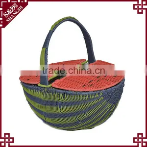 Unique Watermelon Style Plastic Wicker Woven Picnic Basket for Sale thumbnail-2