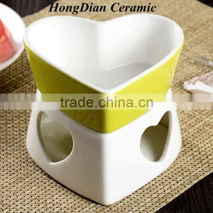 Porcelain Fondue, Setceramic Fondue Pot at Heart Shape With Fork thumbnail-1