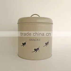 Metal Cat Dog Pet Dry Food Storage Container Tin With Scoop, Cream thumbnail-6