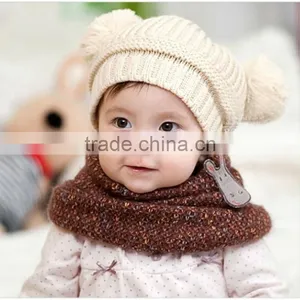 New Korean New Fashion Baby Girls Boys Kids Children Dual Ball Knit Sweater Cap thumbnail-3
