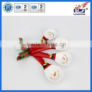 Hand Painted Christmas Ceramic Snowman Measuring Spoons Set W/Ribbon Christmas Kitchen Decor thumbnail-1