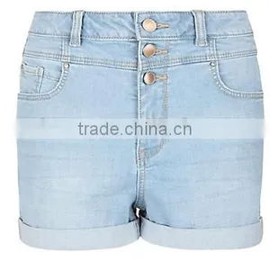 Light Blue High Waisted Turn Up Denim Shorts thumbnail-1