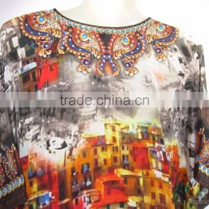 Digital Print Crepe Silk Kaftan Tunic Blouse Poncho Cover up thumbnail-4