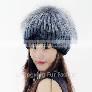 CX-C-244E Rex Rabbit Fur Knitted Cap And Hat Black Frost thumbnail-1