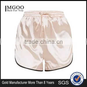 MGOO Women Satin Contrast Binding Runner Shorts High Waist Hot Shorts With Waist Drwastrings thumbnail-1