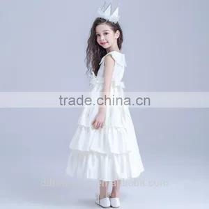 Summer Kids Dresses for Girls European Style Long Round Neck White Kids Frilly Dresses thumbnail-4