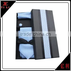 Custom Made Polyester Woven Logo Necktie Cufflink Clip Gift Set thumbnail-2