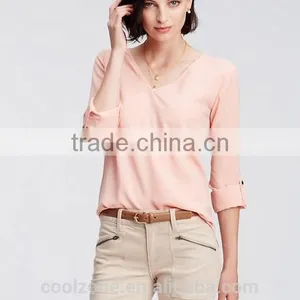 New Fashion High Quality Crepe v Neck Long Sleeve Woman Blouse thumbnail-2