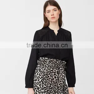 HOT SALE Nice Long Sleeve With Buttoned Cuff,women Openwork Trims Blouse thumbnail-4