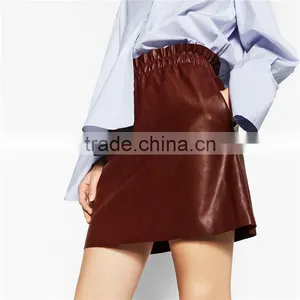 2017 OEM Spring Light-reflecting Faux Leather Elastic Waist Skirt thumbnail-4