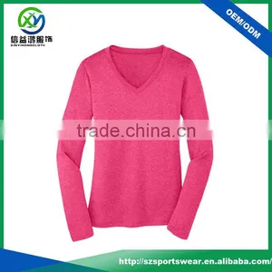 High Quality 100% Polyester Jersey Self-fabric V-neck Long Sleeve Sport Shirt for Ladies thumbnail-1