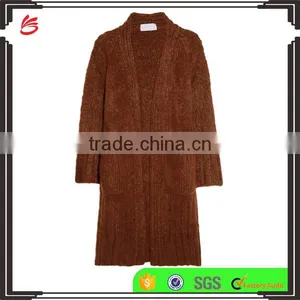 Knitwear Cardigan Manufacturers for Customed High Quality Dark Khaki Colored Cashmere Open Front Cardigan for Women thumbnail-1