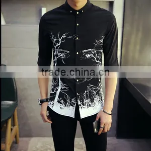Seven Men Sleeve Han Edition Cultivate One's Morality Joker No-iron Shirt Wet Printing Individuality Student Leisure Shirt With thumbnail-5