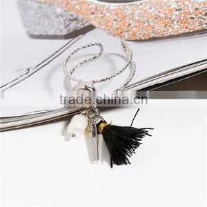 New Fashion Silver Tone White Tassel Clear Rhinestone Pearl Open Rings thumbnail-2