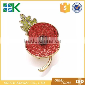 Personalised New Poppy Brooch Four Petal Red Rhinestone Pin For Remembrance Day thumbnail-1