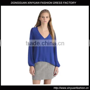Fashion Sexy Indian Women Long Sleeve V Neck In Blouse Girls Solid Color Casual Chiffon Shirts thumbnail-1