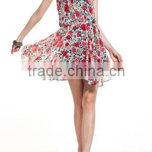 Beautiful Printed Casual Women Dress Short Summer Dress Girls Beach Dress Chiffon Printed Dress Floral Dress Cotton Belt Skirts thumbnail-2
