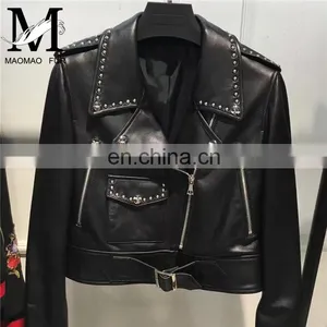 Genuine Cheap Ladies Leather Jacket For Girls Black Color Cool Style Fancy Leather Jacket thumbnail-6