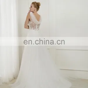 EBA19-P8 Soft Neckline Gold Lace Crystal Beaded Tulle Skirt Fashionable Wedding Dress thumbnail-2