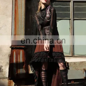 RQBL Gothic Women's Transparent Shoulders and Sleeves Blouse With Jabot thumbnail-4