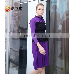 2017 Elegant Women Clothes Fake Two Pieces Bandage Dress With Lace Design thumbnail-5